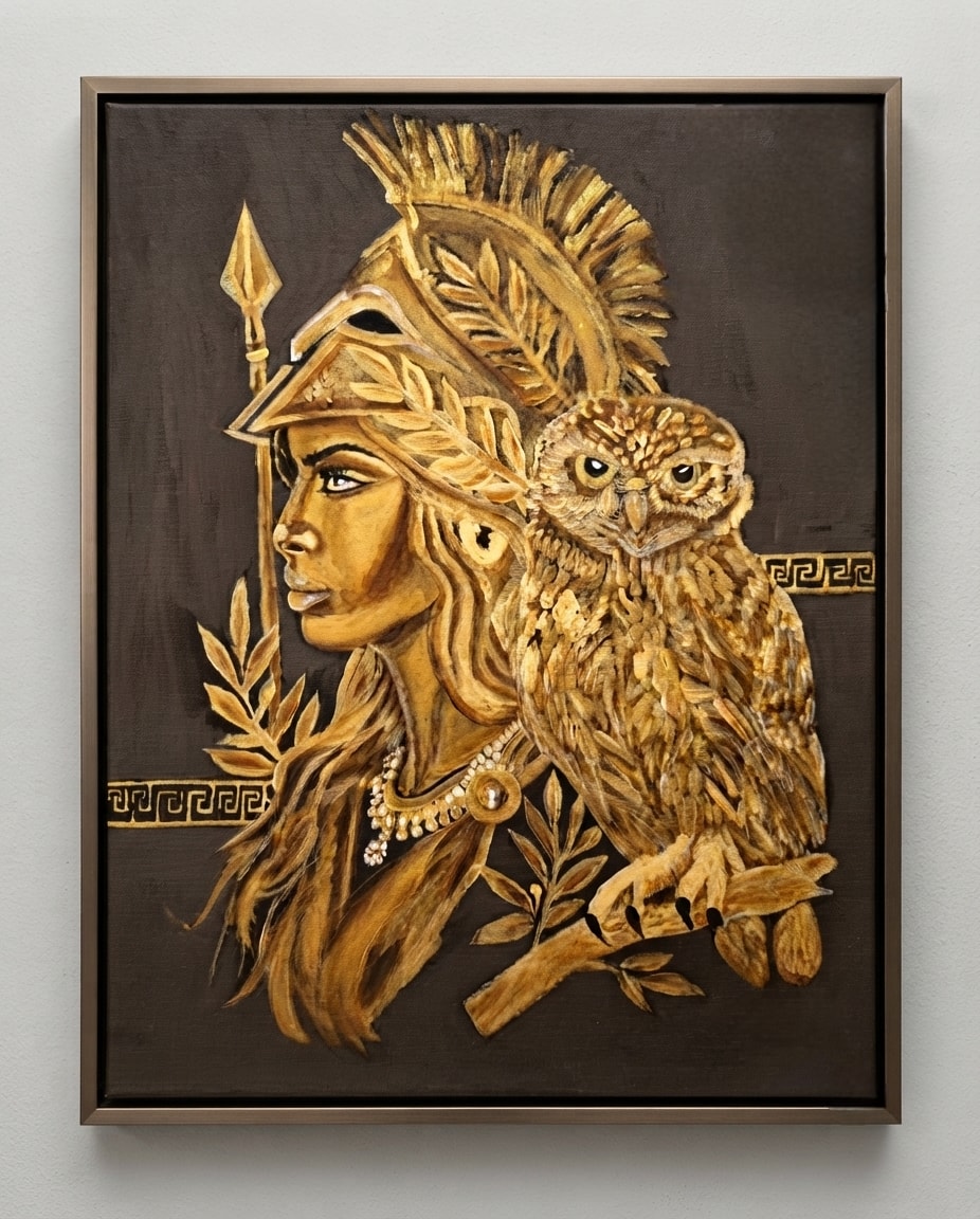 Warrior woman with helmet, shield, and spear